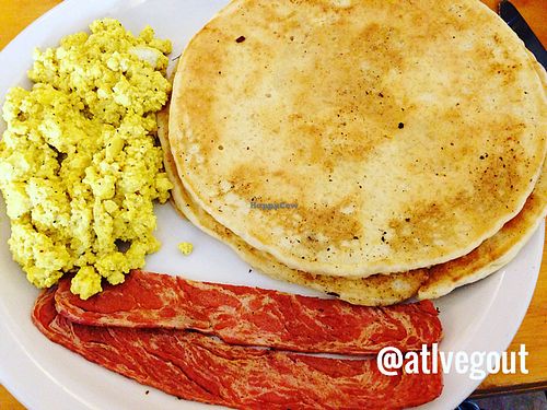 vegan eggs, pancakes and bacn at Go Vegan Grill in Decatur