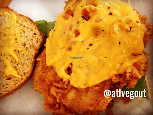 vegan fried chikn sandwich with vegan cheddar  at Go Vegan Grill in Decatur