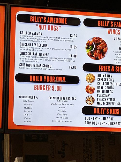 Menu   at Billy's Gourmet Hot Dogs in Gulf Shores