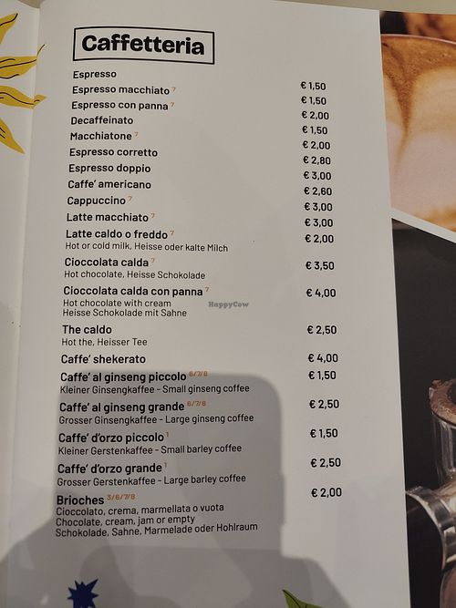 Drinks with allergens' information at Bar Zoi in Malcesine