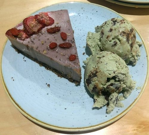 Strawberry Cheesecake with vegan mint ice-cream  at Sol Natural Foods - Fortitude Valley in Brisbane