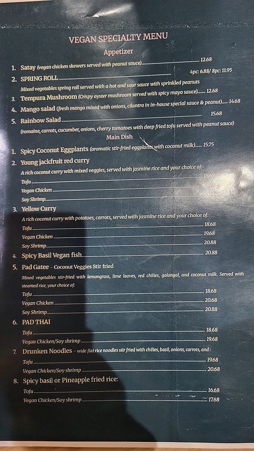 Vegan menu as of Aug 2026. at Boualouang Laos & Thai Cuisine in Edmonton