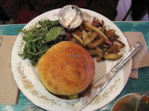 Special of the day. Squash burger with salad, fries and aioli. at Antidote Bouffe Vegane in Montreal