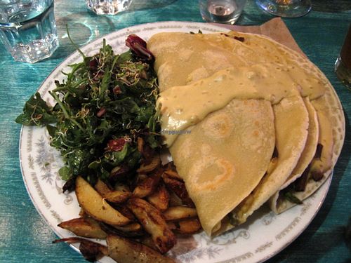 Special of the day. Salad with savoury crepes filled with vegan bacon and cheese and asparagus. at Antidote Bouffe Vegane in Montreal