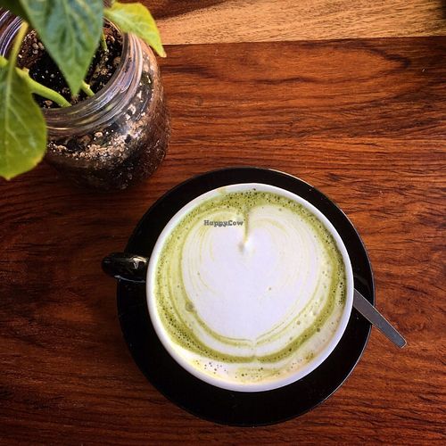 Matcha latte at Antidote Bouffe Vegane in Montreal