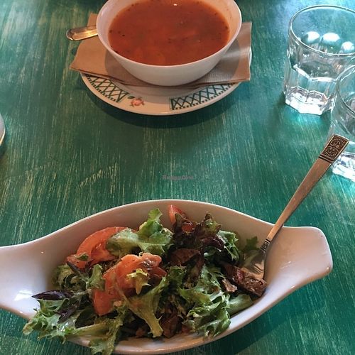 Salade et soupe du jour (incluses avec le plat principal) at Antidote Bouffe Vegane in Montreal