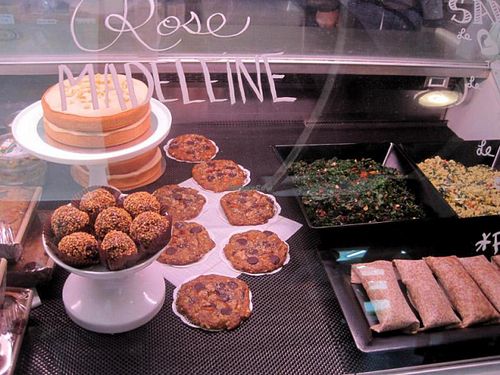 Desserts and salads. So tempting! The kale salad in the back is great. at Antidote Bouffe Vegane in Montreal