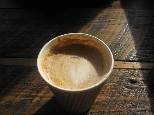 Delicious soy latte at Antidote Bouffe Vegane in Montreal