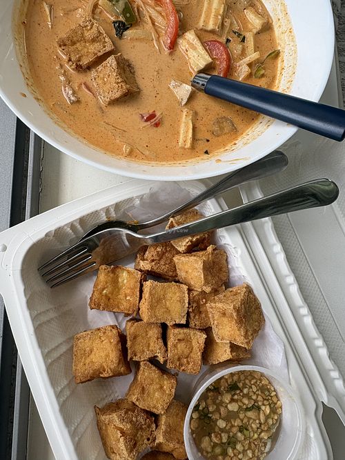 Red curry (w/tofu) and fried tofu  at Sawasdee Thai Restaurant - Vancouver in Vancouver