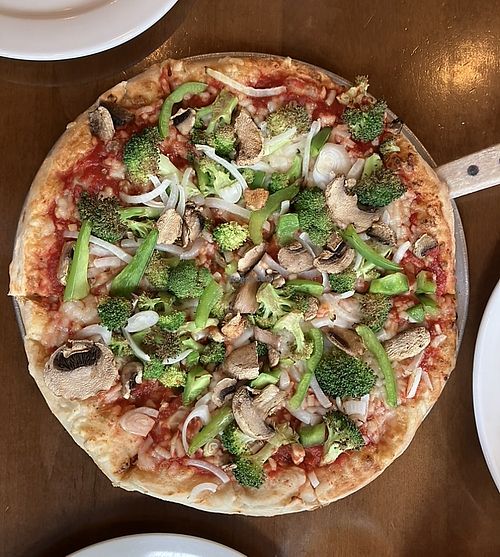 Vegan veggie pizzaa  at Potomac Pizza in Chevy Chase