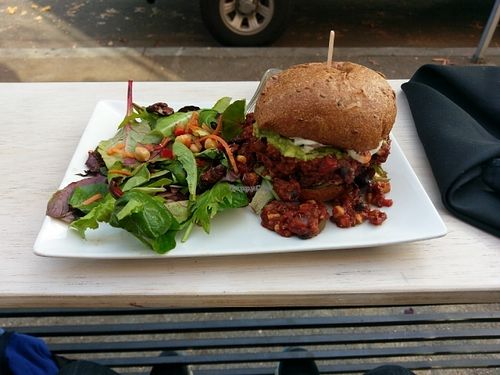 socal burger with chili and guac at SOL CAL Cafe in San Diego