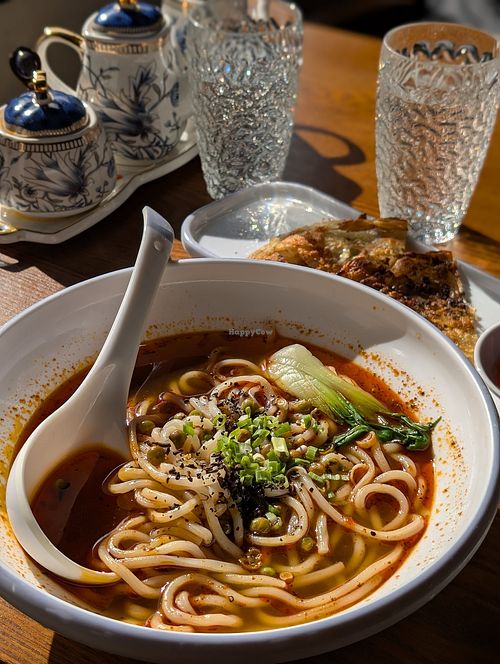 SPICY Chongqing Noodles (dilute with water and it will still be delicious) at Dumpling Kitchen & Bar in Burlingame