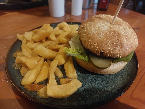 Moving mountains burger with chips (instead of fries) at The Cross Keys Inn in Penrith