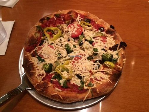 Mega veggie pizza with vegan cheese at Mellow Mushroom in Salt Lake City