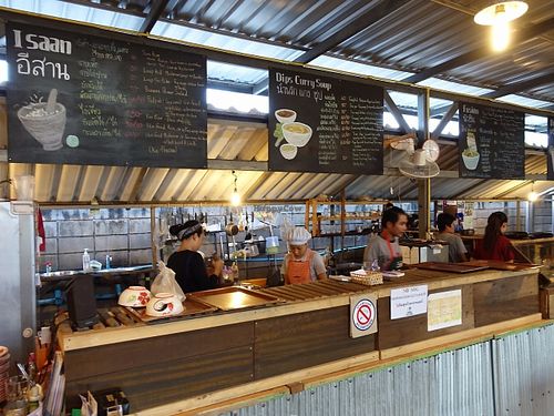 menu and counter at Pun Pun Market in Chiang Mai