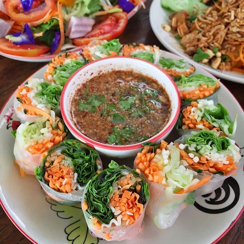 excellent fresh raw rolls at Pun Pun Market in Chiang Mai