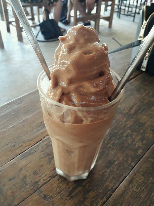 Chocolate, banana, coconut milk shake! at Pun Pun Market in Chiang Mai