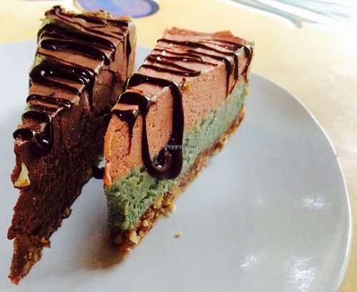 Raw vegan cheesecake lovers...
she: Berry,cashew, vanilla.
He: Chocolate,coconut cream
Melting for each other and covered with love sauce in a bed of pecans and dates at Raw Love - Ahau Tulum Beach in Tulum