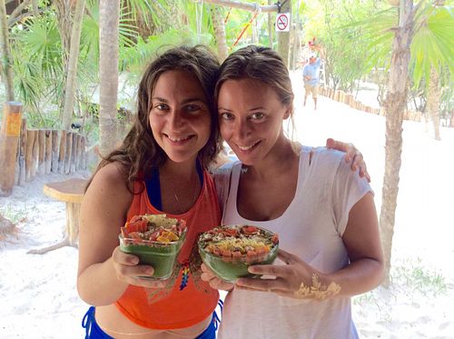 Four green godesses at Raw Love - Ahau Tulum Beach in Tulum