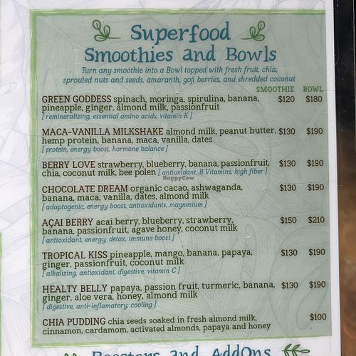 Extraordinary Smoothie and Bowls Menu at Raw Love - Ahau Tulum Beach in Tulum