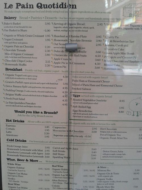 Menu at Le Pain Quotidien, Calle Fuencarral, Madrid at Le Pain Quotidien - Serrano in Madrid