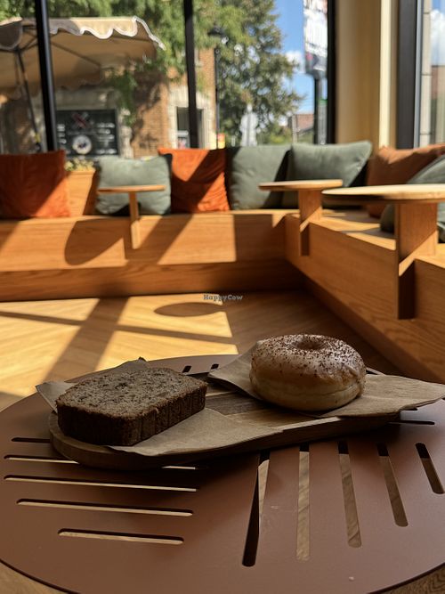 All vegan! Banana chocolate donut & banana breadd  at Café Fluffy in Montreal