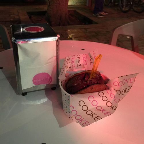 chocolate vegan icecream with chocolate chip cookie  at Cookeez - Dizengoff in Tel Aviv