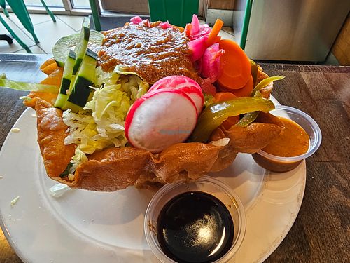 Vegan Taco salad with Brown Rice / Black beans - Loaded with veggies!! at Que Onda Tacobar in Vallejo