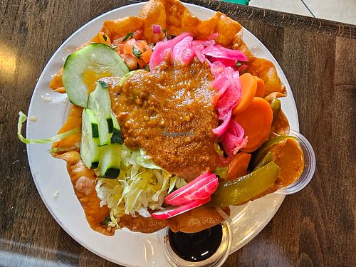 Vegan Taco salad with Brown Rice / Black beans - Loaded with veggies!! at Que Onda Tacobar in Vallejo