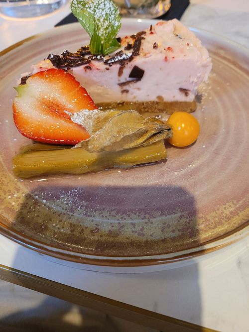 Rhubarb & ginger vegan cheesecake at The White House in Inverness