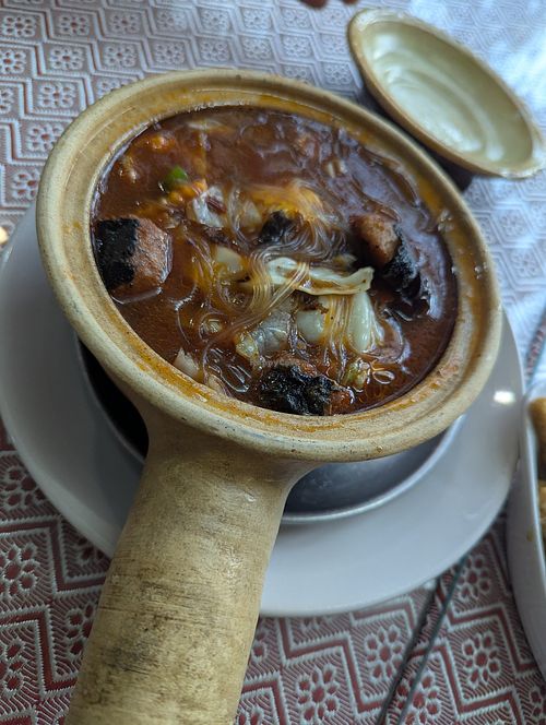 Noodle hot pot at Boddhi Garden Vegetarian Restaurant in Kathmandu