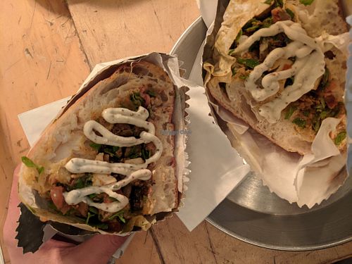 Mixed tofu mushroom sandwich, served on fluffy fresh bread at Alegria in Tel Aviv