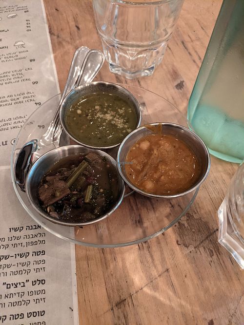 Samples of soup and stews  at Alegria in Tel Aviv