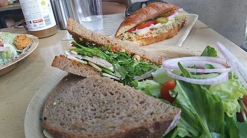 Vegan Camembert sandwich + fricassee croisant at Alegria in Tel Aviv