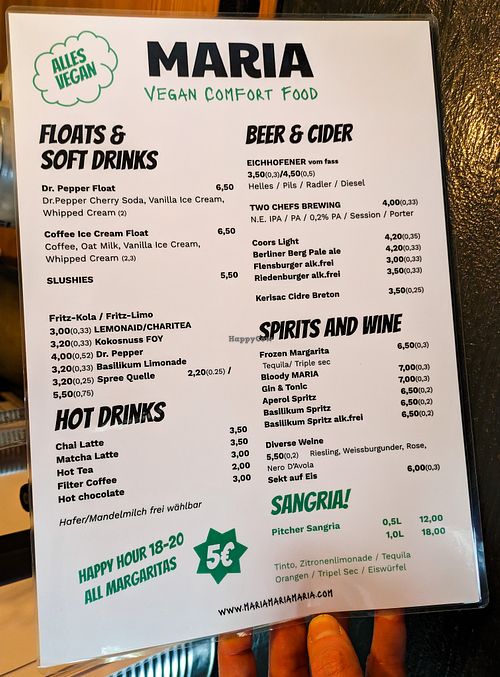 Menu page at MARIA at MARIA in Berlin