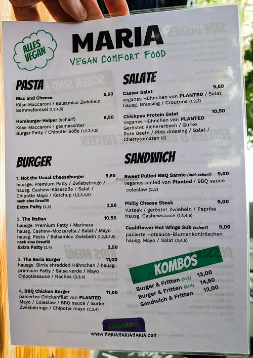 Menu page at MARIA at MARIA in Berlin