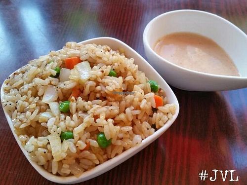 Fried rice (tell them no egg) with vegan shrimp sauce made with Hampton Creek Just Mayo)  at Sushiko in Jacksonville