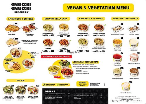 Vegetarian / Vegan Menu at Gnocchi Gnocchi Brothers Kogarah in Kogarah