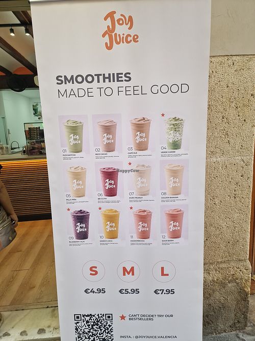 Menu at Joy Juice in Valencia