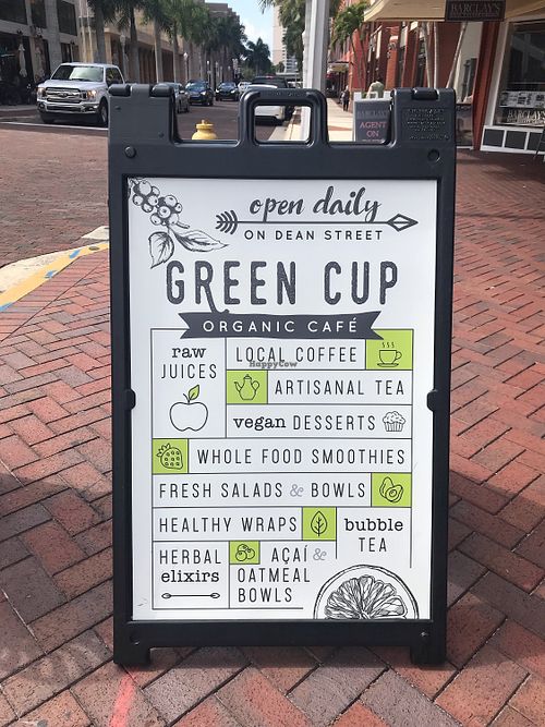 Placard  at Green Cup Cafe in Fort Myers