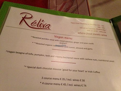 menu  at Reliva in Bruges
