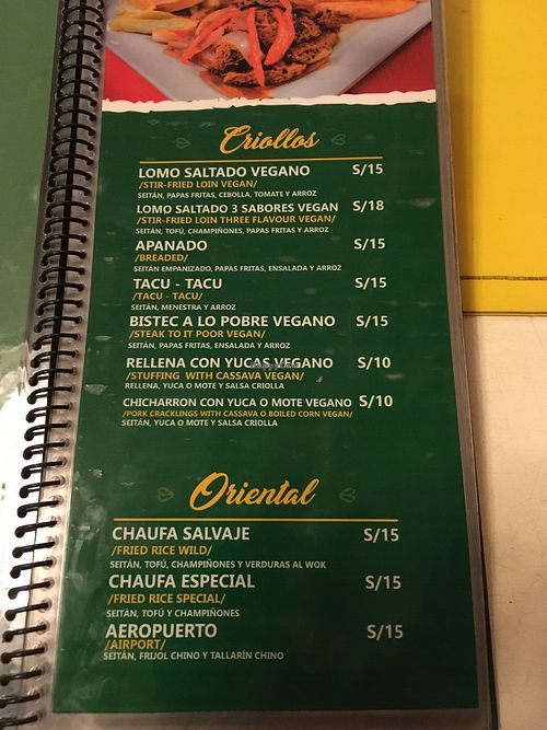 menu1 at Loving Hut in Chiclayo