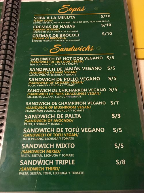 menu3 at Loving Hut in Chiclayo