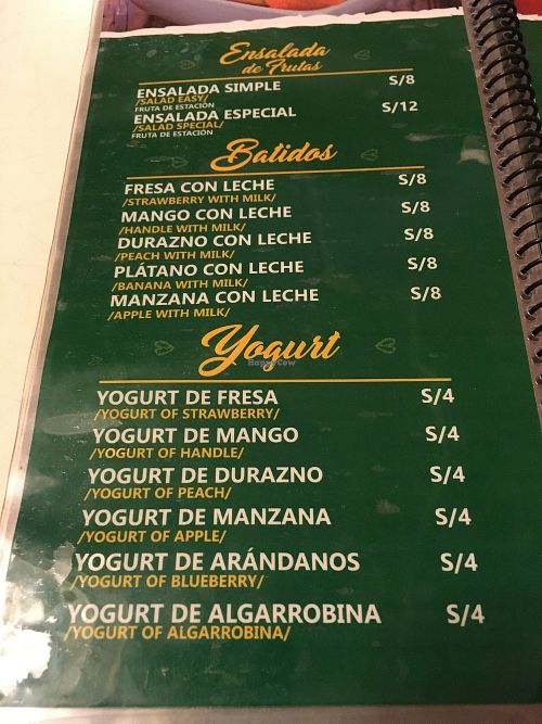 menu6 at Loving Hut in Chiclayo