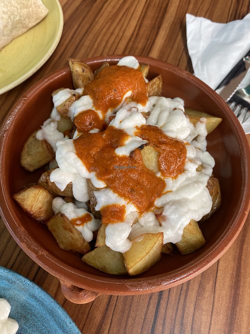 Potatoes with mayonaise and spicy sauce  at kVegan in Tenerife