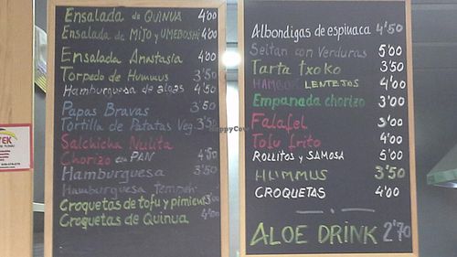 Menu and price list as of February 2014 at kVegan in Tenerife