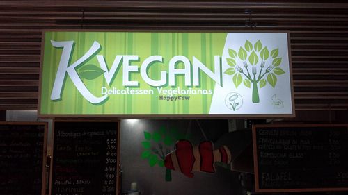 shop sign, shop located at back of food hall may be tricky to find fist time at kVegan in Tenerife