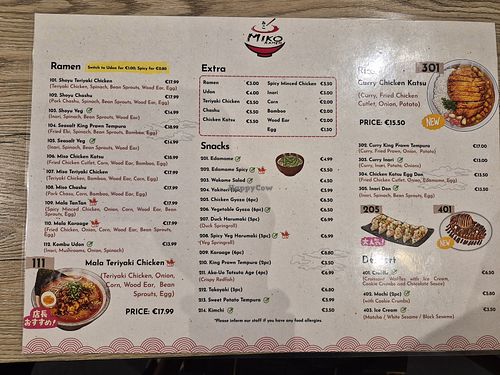 Menu at Miko Ramen in Amsterdam