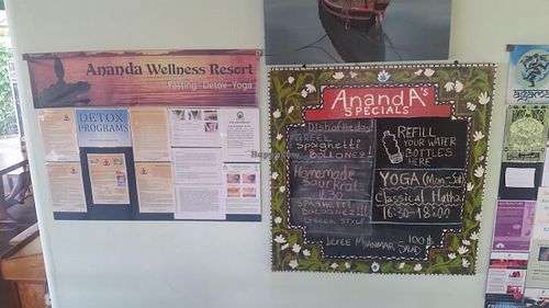 specials board at Ananda Yoga Detox in Koh Phangan