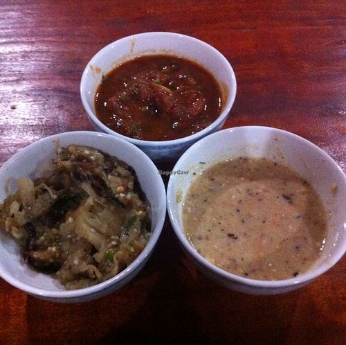 Eggplant, peanut, and tomato jeow (5,000 kip each) at Lai's Place in Luang Namtha